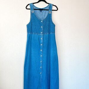 Vintage Denim Dungaree Dress, Size Medium
